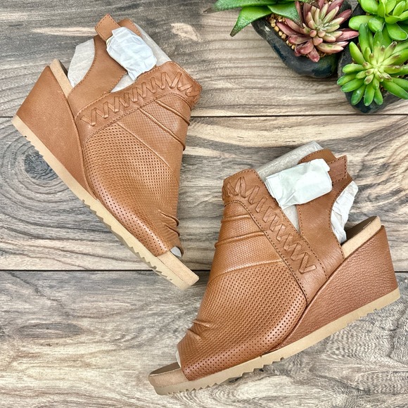 NIB Earth Attalea Bonaire 8M Peep Toe Open Heel Wedge Bootie Sandal Ginger - Picture 2 of 12